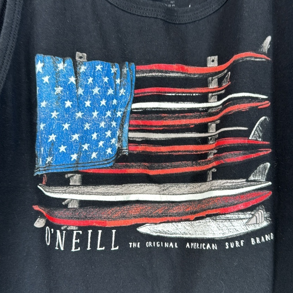 O’Neill Surf Beach American Flag Black Tank Top Size Med EUC #2982 - Picture 3 of 4
